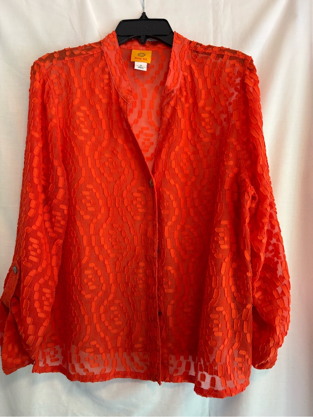 Ruby Rd. Vibrant Orange Sheer Textured Button-Front Blouse